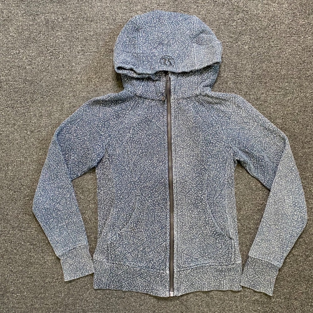 Lululemon Scuba Hoodie Blue White Speckled Full Zip Womens 4 Athletic Train Gym